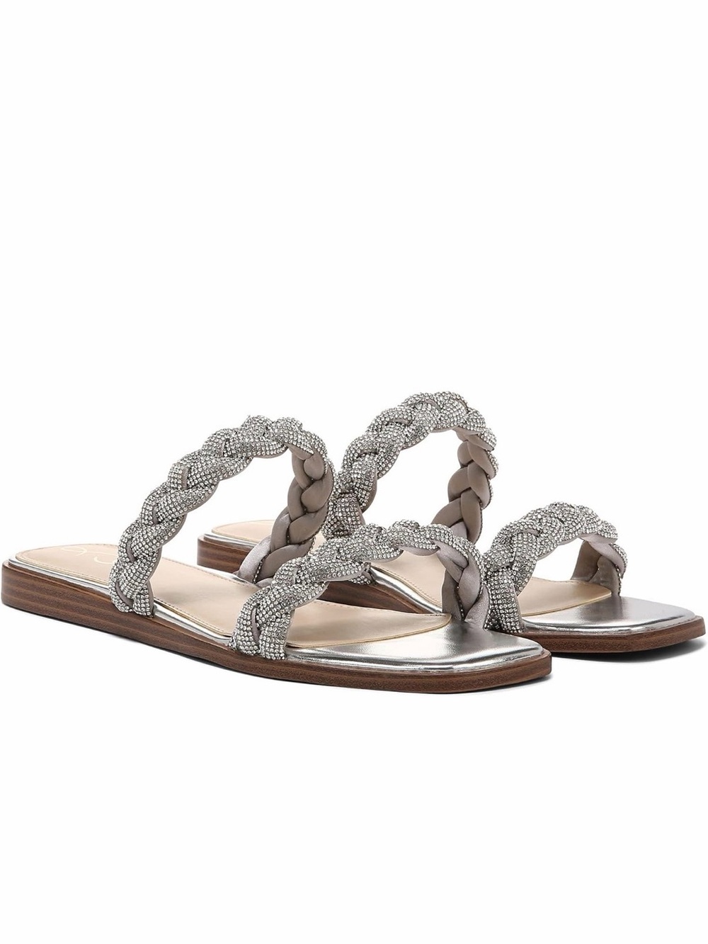 Sam Edelman Inette Crystal Braided Double-Strap Women's Slide Sandals - Silver